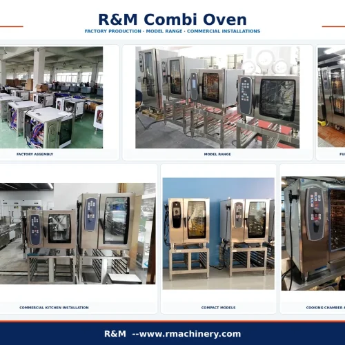Commercial combi oven chamber construction — rounded stainless steel interior with tray guides