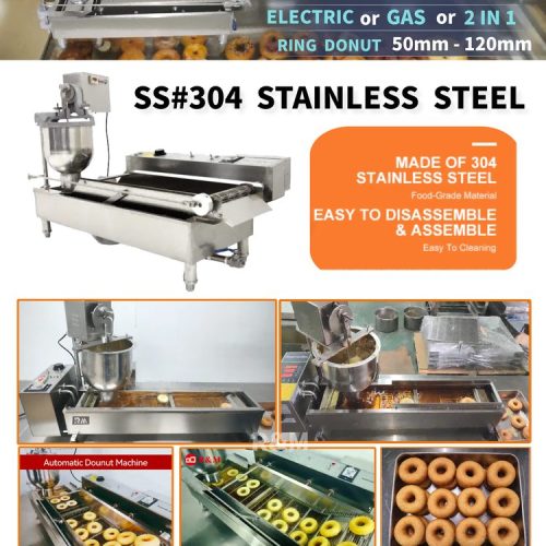 Automatic donut machine features hopper mold control panel oil drain safety