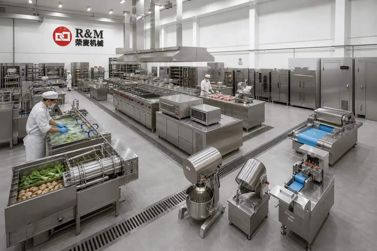 Full commercial kitchen equipment line-up cooking refrigeration by R&M