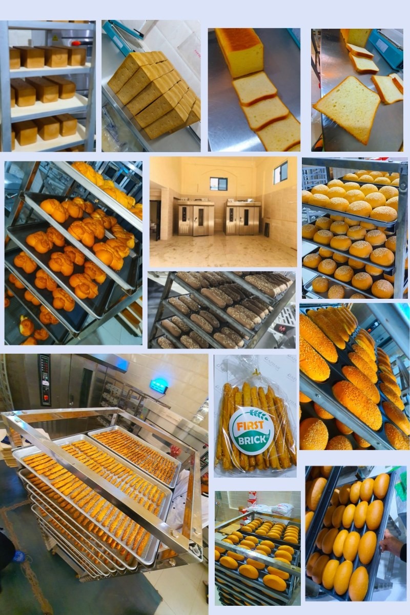 Commercial rotary rack oven baking results — bread toast buns rolls croissants and pastries from customer bakeries