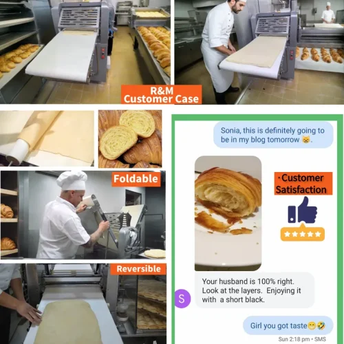 Croissant dough lamination on R&M commercial reversible dough sheeter