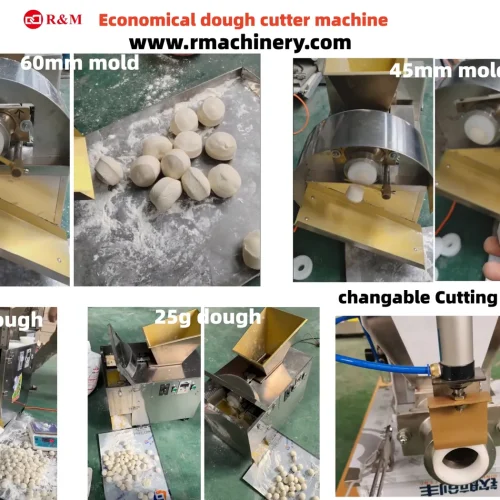 R&M dough cutter machine changeable cutting molds — 60mm and 45mm, 10g and 25g dough balls