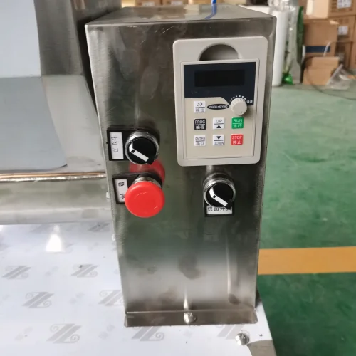 R&M dough cutter machine control panel — digital keypad, speed control, cutter switch, emergency stop