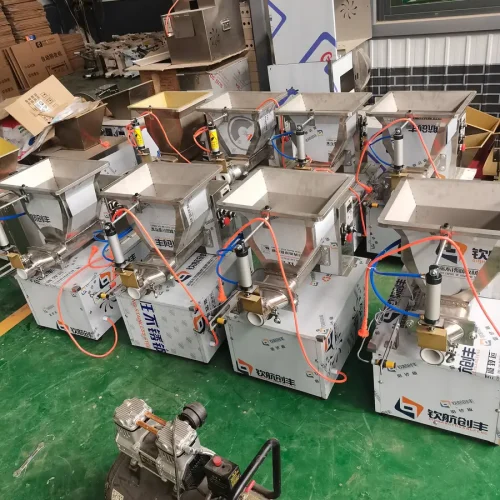 R&M pneumatic dough cutter machines in factory with air compressor supply