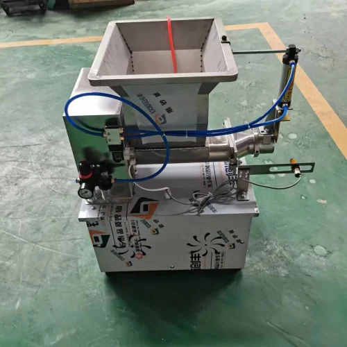 R&M dough cutter machine workshop detail — pressure regulator, gauge and sensor