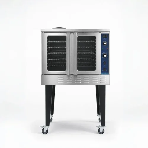 R&M GDRGC-100 full size gas convection oven on stand with locking casters — single deck, five rack positions