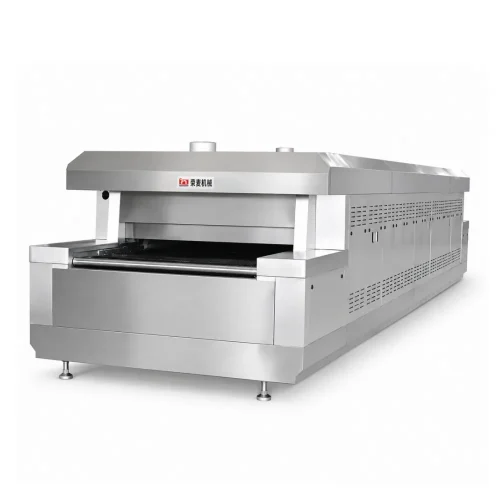 Industrial tunnel oven entry section — manual lift door height adjustable for product clearance