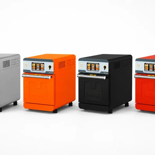 K03-3500W and K03-6500W commercial speed oven models side by side — four color options