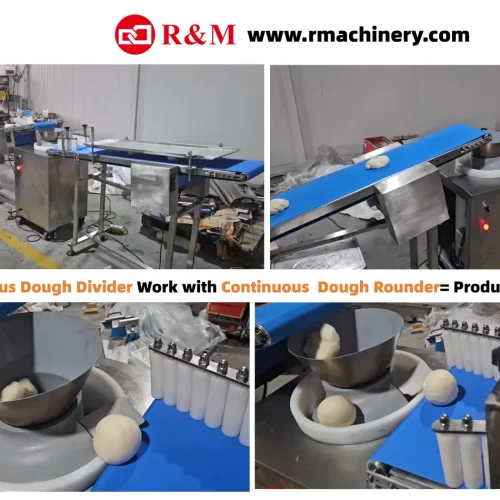 Continuous dough divider work with continuous dough rounder equals production line — R&M