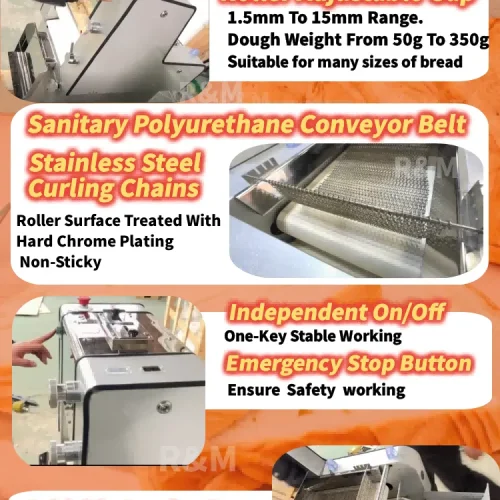 R&M RMZ-280 mini dough moulder care about every details — roller gap, belt chains, controls safety, tray wheels