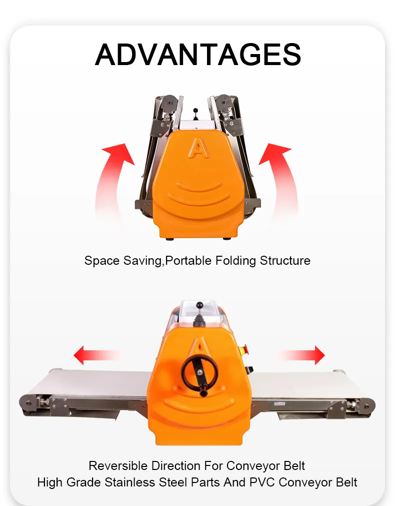 RMQ-370T folding structure space saving portable reversible conveyor R&M mini dough sheeter