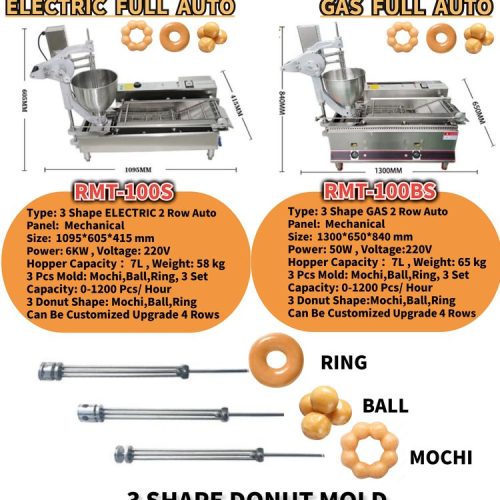 Mochi donut machine RMT-100S RMT-100BS specifications electric gas 3 shape molds