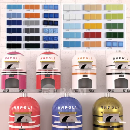 Napoli pizza oven custom brand color options — tile color chart with 7 oven finishes
