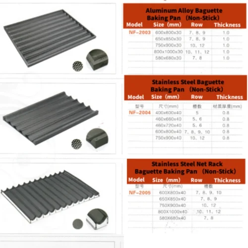 R&M non-stick baguette tray specification models aluminum and stainless steel