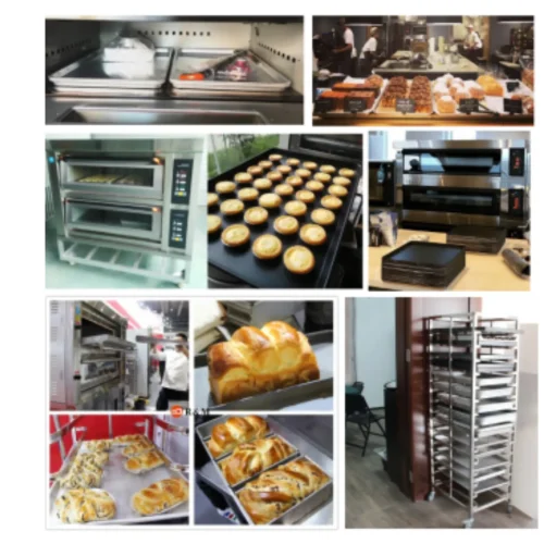 non stick baking trays loaded in commercial bakery oven