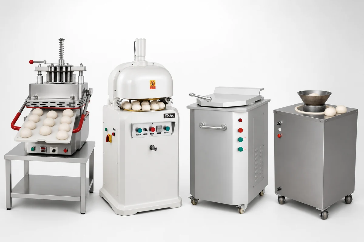 Pizza dough divider and rounder machine — consistent dough-ball weight and shape
