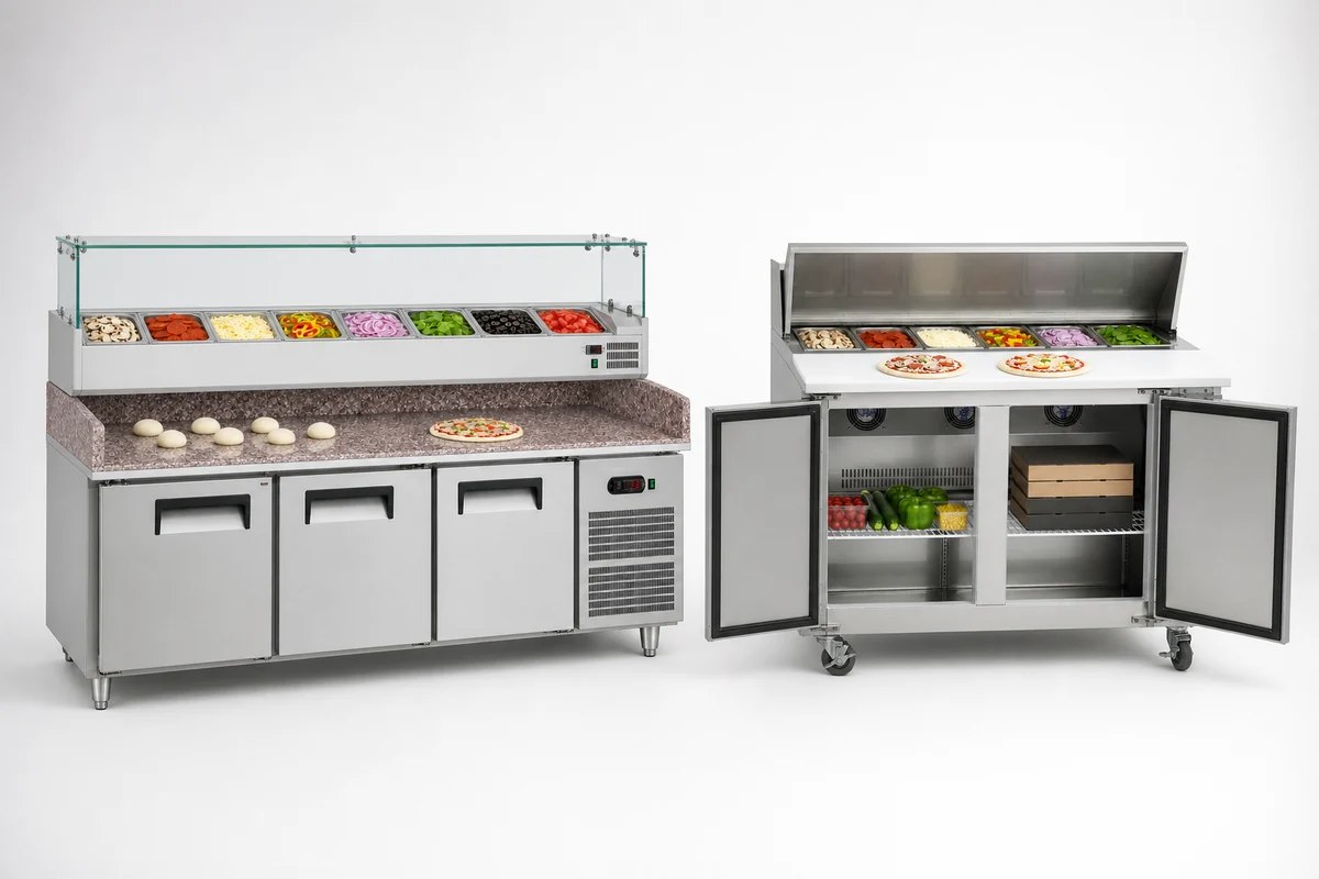 Pizza prep table — refrigerated topping and preparation counters for pizzerias