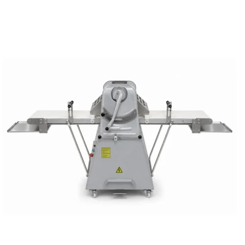 R&M floor-standing reversible dough sheeter folded flat for storage