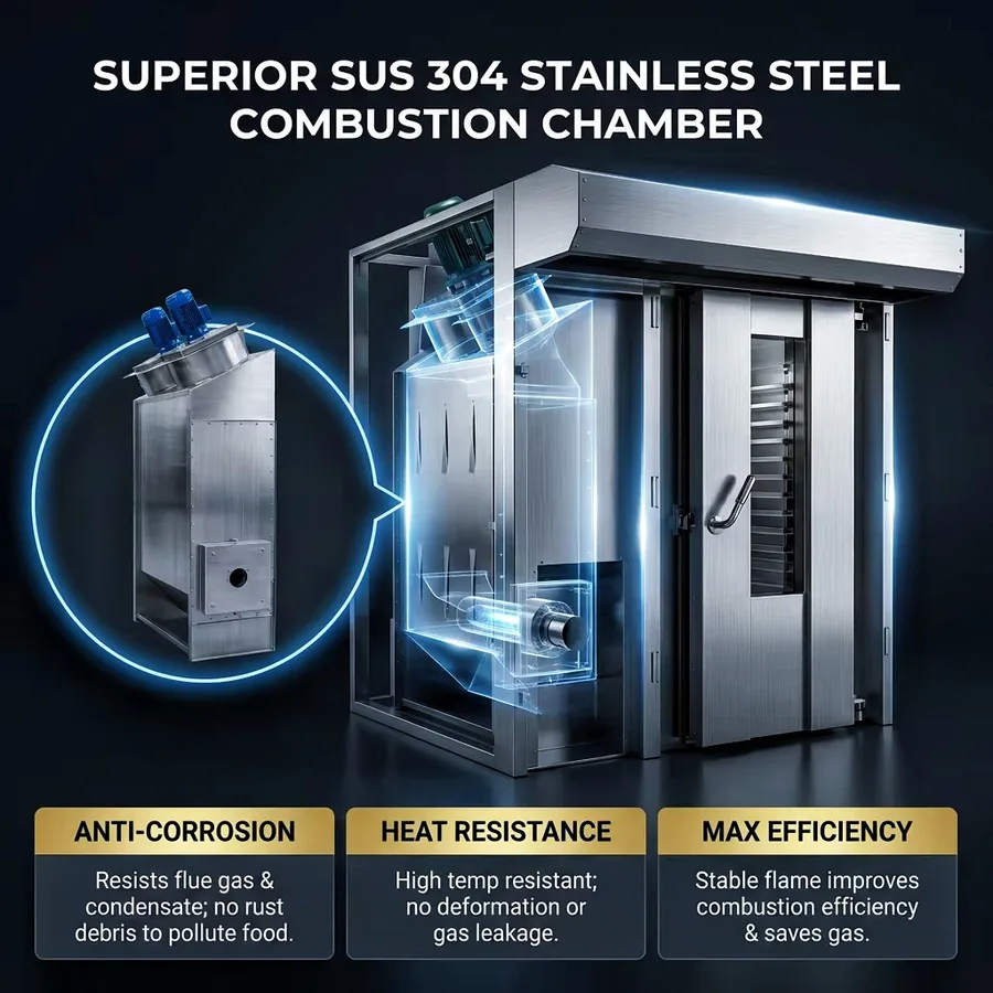 Three-millimeter SUS304 stainless steel combustion chamber in R&M fuel-fired rotary oven