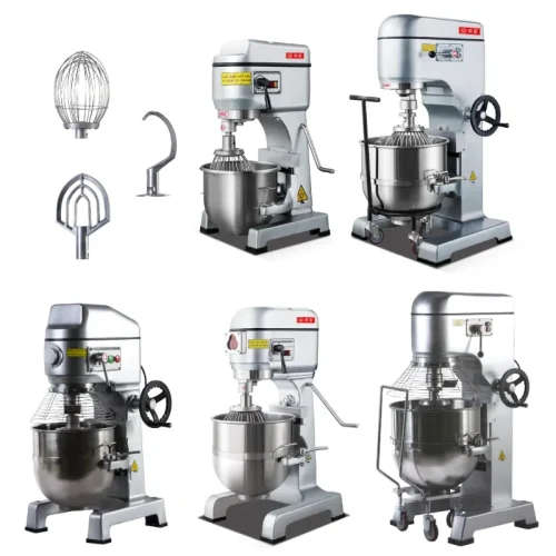RMD commercial planetary mixer series lineup with whisk, dough hook and flat beater