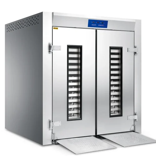 R&M RMF roll-in spray type dough proofer with trolley loading ramps 32-64 trays