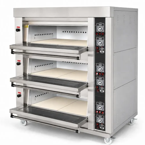Commercial 3 deck stone base pizza oven — R&M stainless steel electric