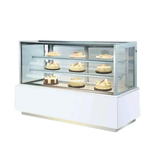 Front-open service panel on R&M RMQKZ cake display counter three levels refrigerated