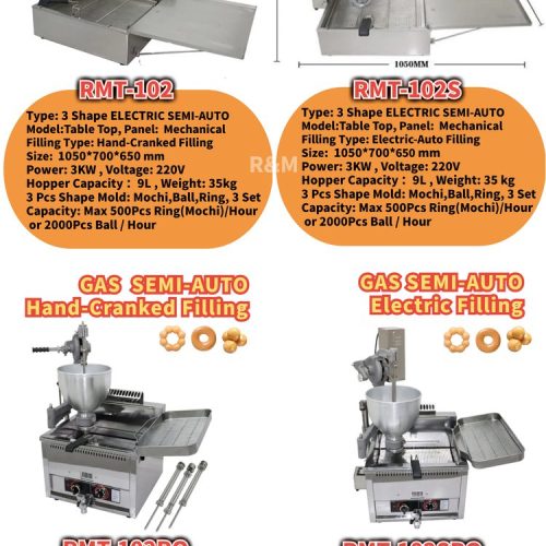 Tabletop donut fryer RMT-102 series semi auto models specifications comparison