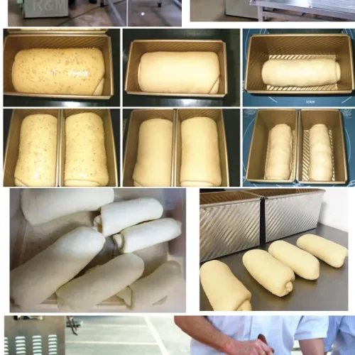 R&M RMZ-380 toast moulder customer case — dough feeding shaping panning and baked loaves