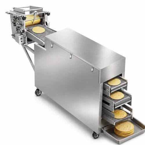 R&M tortilla production line machine high-angle view