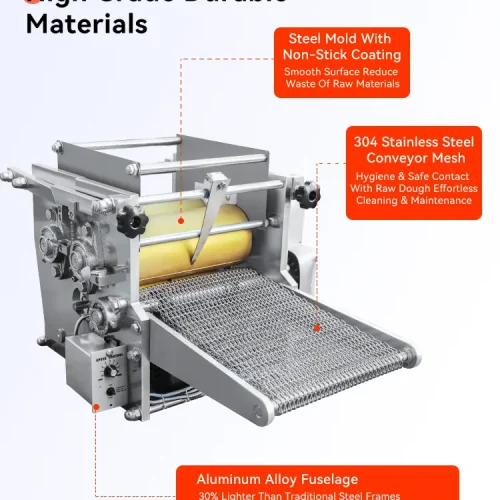 high grade materials steel mold stainless conveyor and aluminum alloy body on R&M tortilla machine