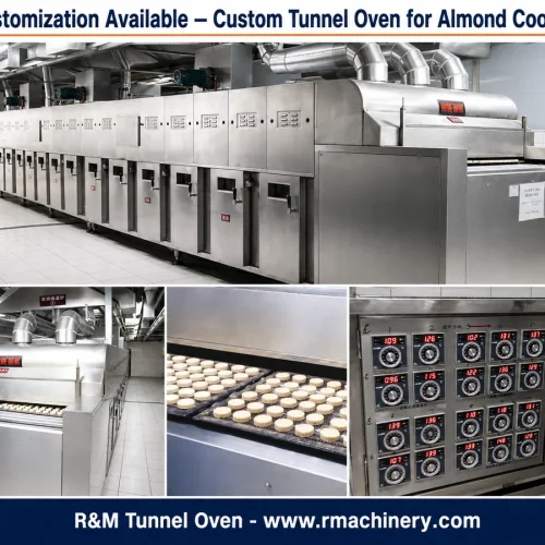 Tunnel oven mooncake production line integration — first and second bake with egg wash and cooling
