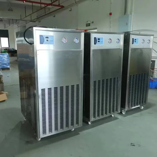R&M RML series commercial water chiller factory lineup 300L 500L models in production facility