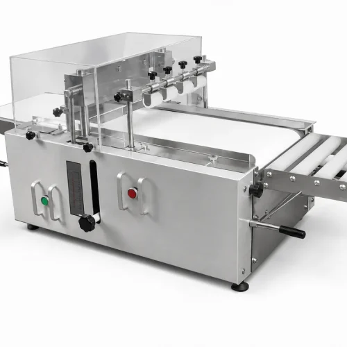 Automatic cookie cutter machine thickness adjustment scale and conveyor on the RMCC400