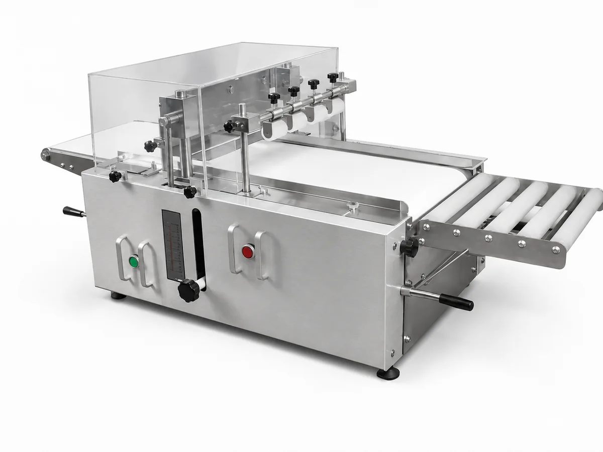 Automatic cookie cutter machine thickness adjustment scale and conveyor on the RMCC400