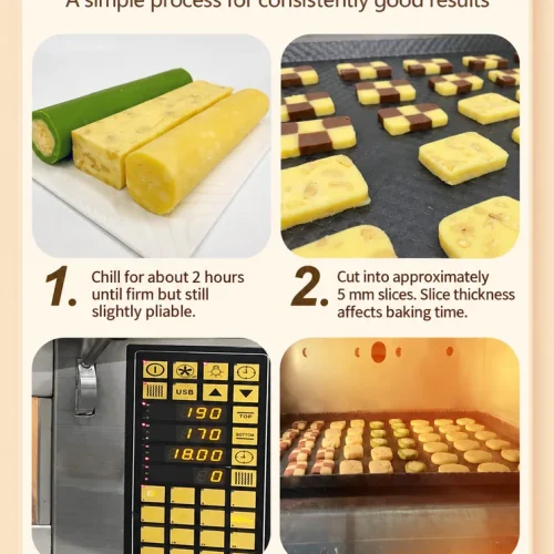 Cookie cutter machine log cutting process shown in four steps