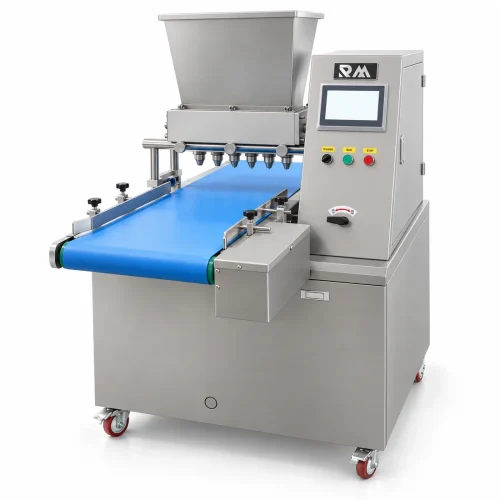 Jenny cookies machine three-quarter view with LCD control panel and motor start and stop buttons