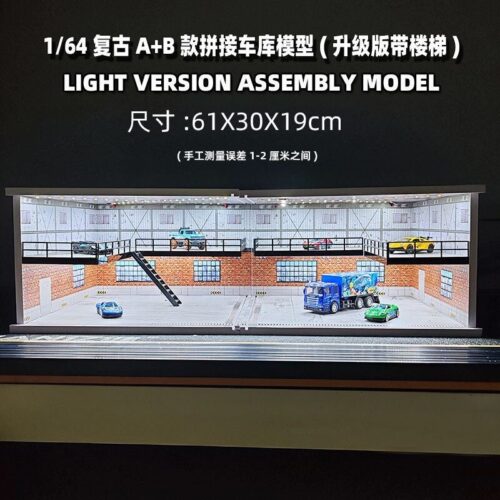LED light effect and sliding door detail close-up of industrial showroom diorama