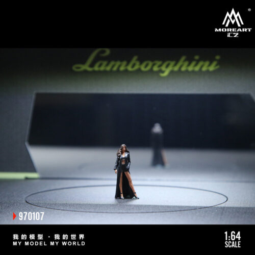 Close‑up view of miniature figure accessory inside MoreArt showroom diorama