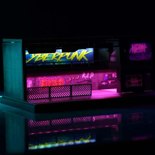 Side perspective view of 1:64 cyberpunk model display base
