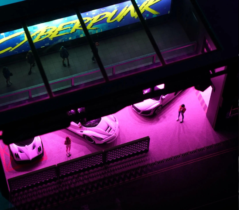 Interior scene detail of 1/64 cyberpunk model display diorama