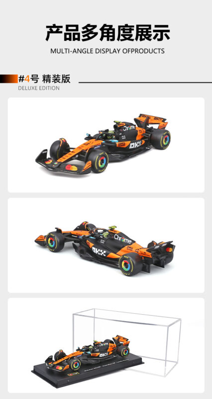 Multi‑angle collage A for 1:43 Bburago MCL39‑style formula racing replica