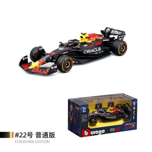 Oblique side view of 1:43 RB21‑style formula collectible racing replica