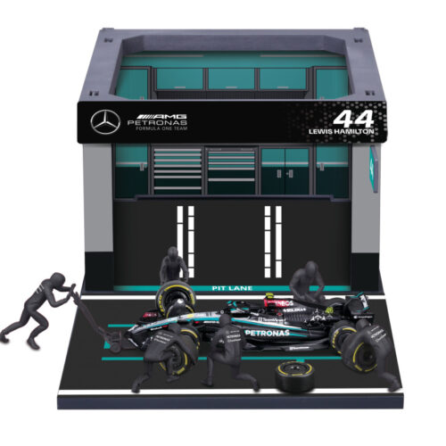 Close‑up of pit‑stop working station detail for 1:43 Bburago diorama model set